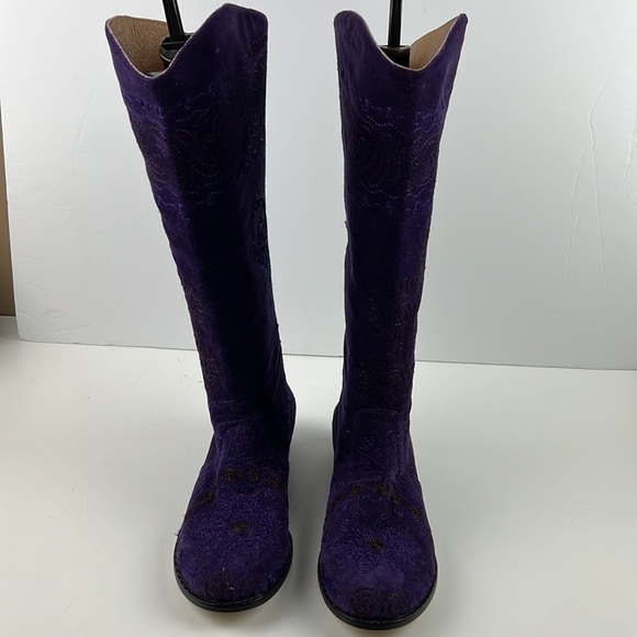 NWT Arte 13 Tall Vegan Purple Sueded Embroidered Boots - Picture 3 of 10